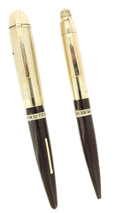 C1943 EVERSHARP SKYLINE GOLD CAPS BROWN BARREL FOUNTAIN PEN & PENCIL SET MINT STICKERED OFFERED BY ANTIQUE DIGGER