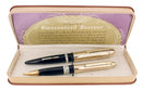 C1943 EVERSHARP SKYLINE GOLD CAPS BLACK BARREL FOUNTAIN PEN & PENCIL SET MINT STICKERED OFFERED BY ANTIQUE DIGGER