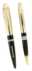 C1943 EVERSHARP SKYLINE GOLD CAPS BLACK BARREL FOUNTAIN PEN & PENCIL SET MINT STICKERED OFFERED BY ANTIQUE DIGGER