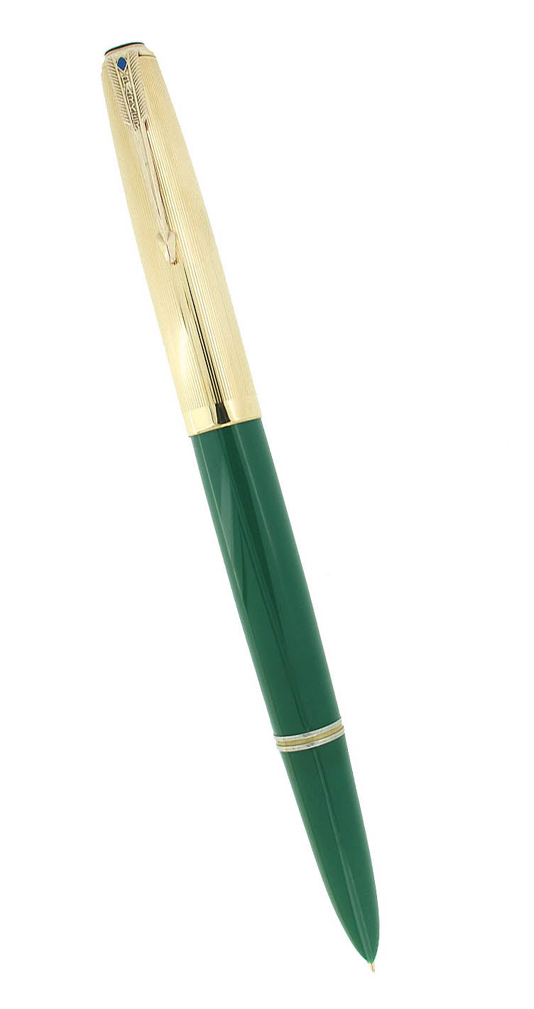1945 PARKER 51 NASSAU GREEN DOUBLE JEWEL FOUNTAIN PEN RESTORED OFFERED BY ANTIQUE DIGGER