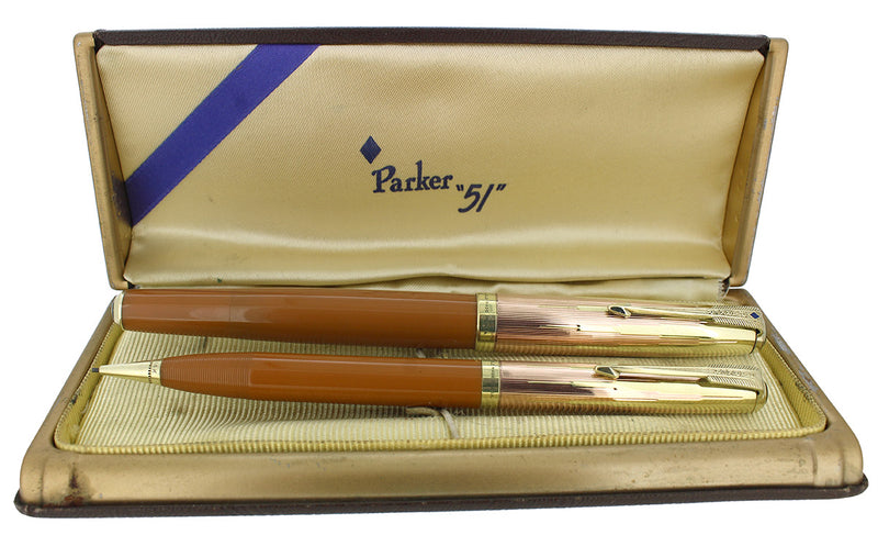 RARE 1945 PARKER 51 EMPIRE CAP YELLOWSTONE FOUNTAIN PEN & PENCIL SET RESTORED OFFERED BY ANTIQUE DIGGERRARE 1945 PARKER 51 EMPIRE CAP YELLOWSTONE FOUNTAIN PEN & PENCIL SET RESTORED OFFERED BY ANTIQUE DIGGER