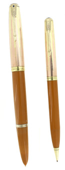 RARE 1945 PARKER 51 EMPIRE CAP YELLOWSTONE FOUNTAIN PEN & PENCIL SET RESTORED OFFERED BY ANTIQUE DIGGER