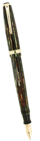 1945 PARKER DUOFOLD SENIOR GREEN GOLD CELLULOID FOUNTAIN PEN RESTORED OFFERED BY ANTIQUE DIGGER