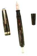 1945 PARKER DUOFOLD SENIOR GREEN GOLD CELLULOID FOUNTAIN PEN RESTORED OFFERED BY ANTIQUE DIGGER