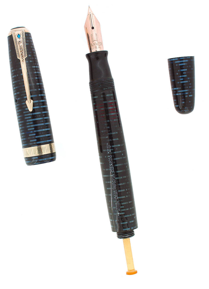 1946 PARKER VACUMATIC MAJOR AZURE BLUE PEARL FOUNTAIN PEN RESTORED OFFERED BY ANTIQUE DIGGER