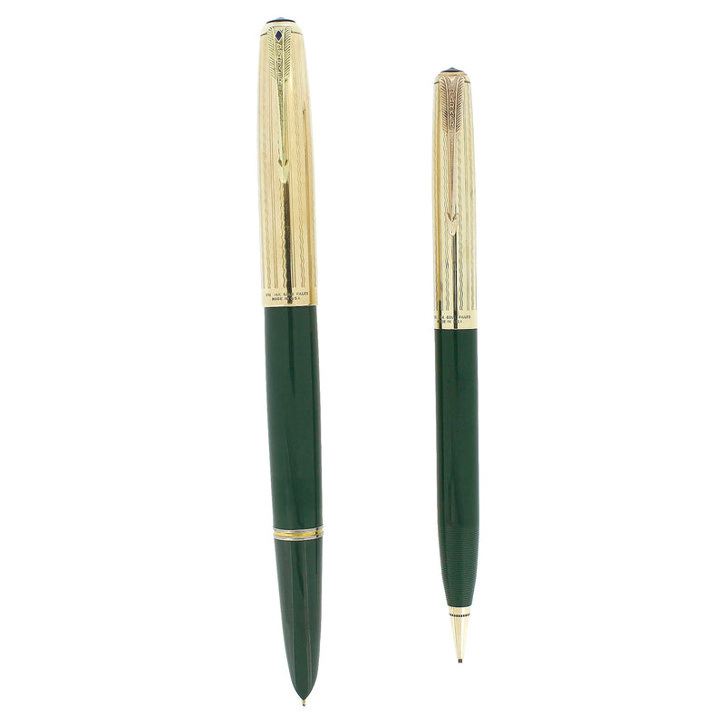 1947 PARKER 51 DOUBLE JEWEL NASSAU GREEN FOUNTAIN PEN & PENCIL SET NEAR MINT OFFERED BY ANTIQUE DIGGER