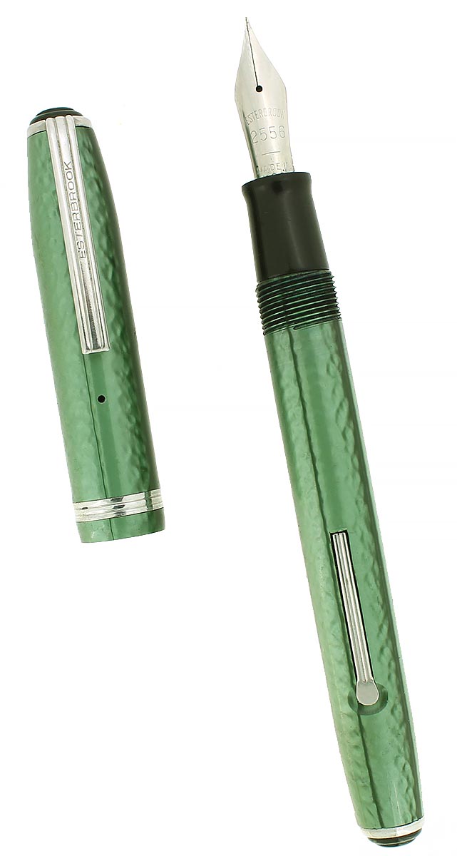 CIRCA 1948 ESTERBROOK SJ MODEL GREEN PEARL FOUNTAIN PEN RESTORED OFFERED BY ANTIQUE DIGGER