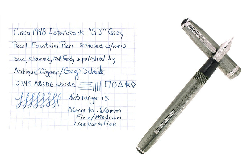 CIRCA 1948 ESTERBROOK SJ MODEL GREY PEARL FOUNTAIN PEN RESTORED OFFERED BY ANTIQUE DIGGER