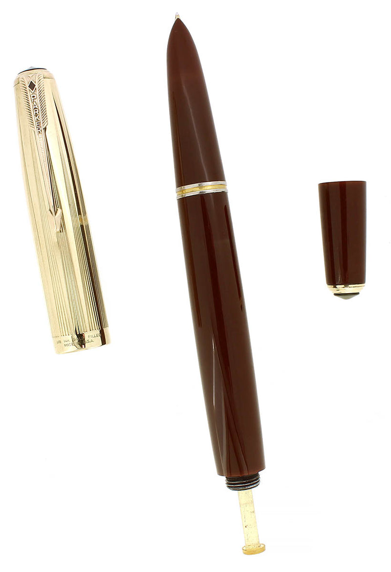 1948 PARKER 51 CORDOVAN DOUBLE JEWEL FOUNTAIN PEN RESTORED OFFERED BY ANTIQUE DIGGER