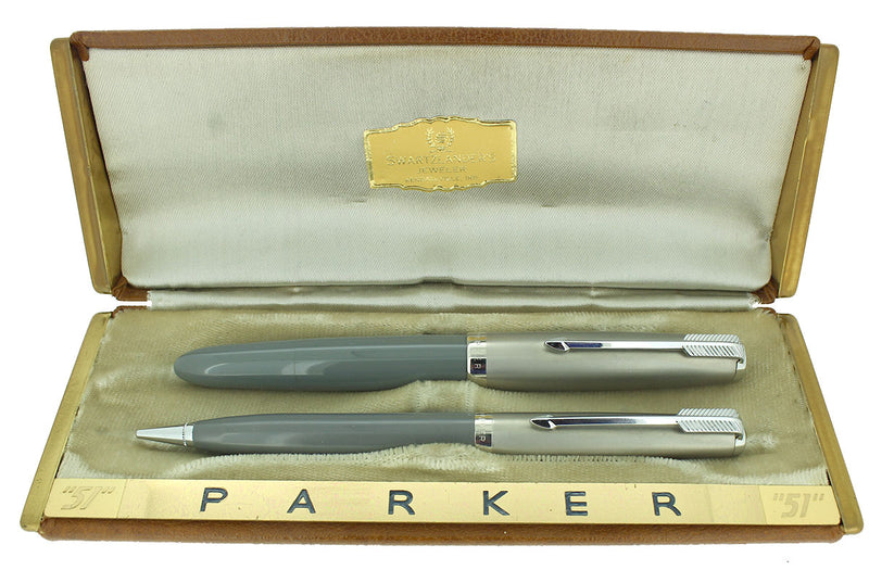 1948 PARKER 51 DOVE GRAY VACUMATIC FOUNTAIN PEN & PENCIL RESTORED NEAR MINT OFFERED BY ANTIQUE DIGGER
