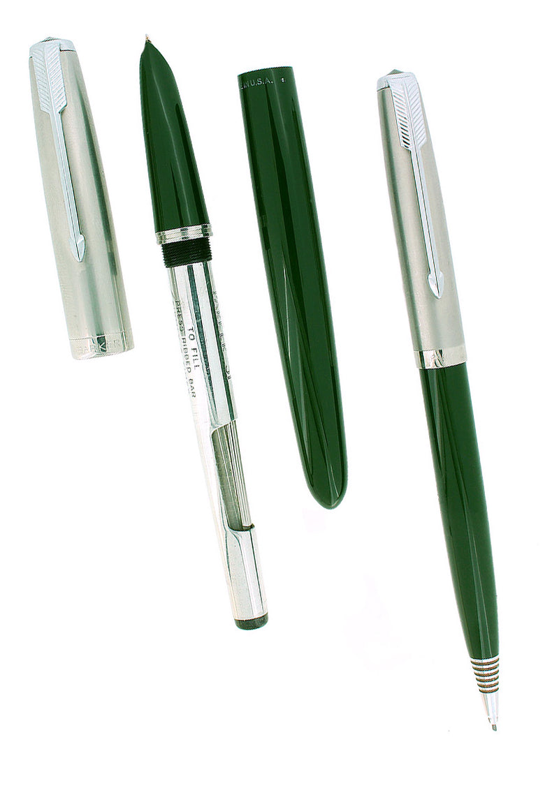 1948 PARKER 51 FOREST GREEN AEROMETRIC FOUNTAIN PEN & PENCIL RESTORED NEAR MINT OFFERED BY ANTIQUE DIGGER