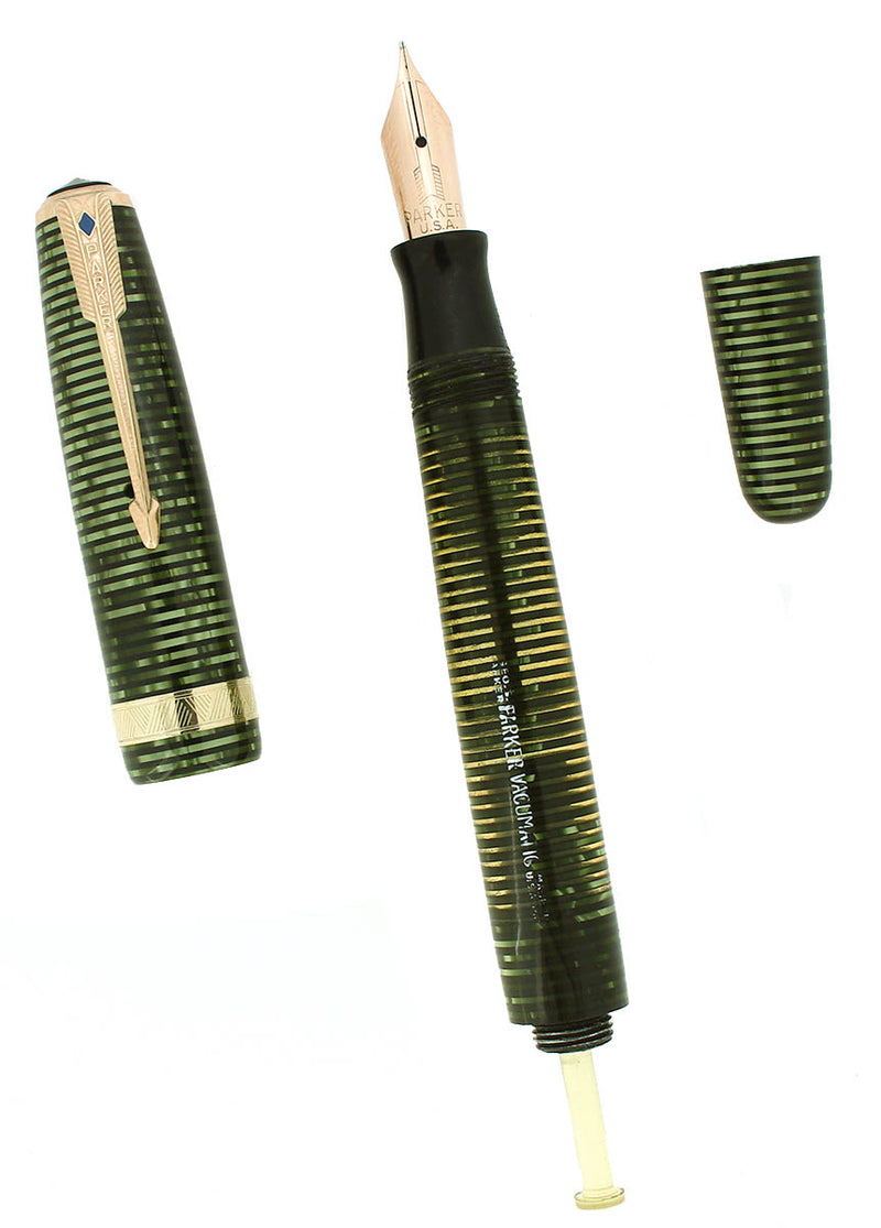 1948 PARKER VACUMATIC MAJOR EMERALD PEARL FOUNTAIN PEN RESTORED OFFERED BY ANTIQUE DIGGER