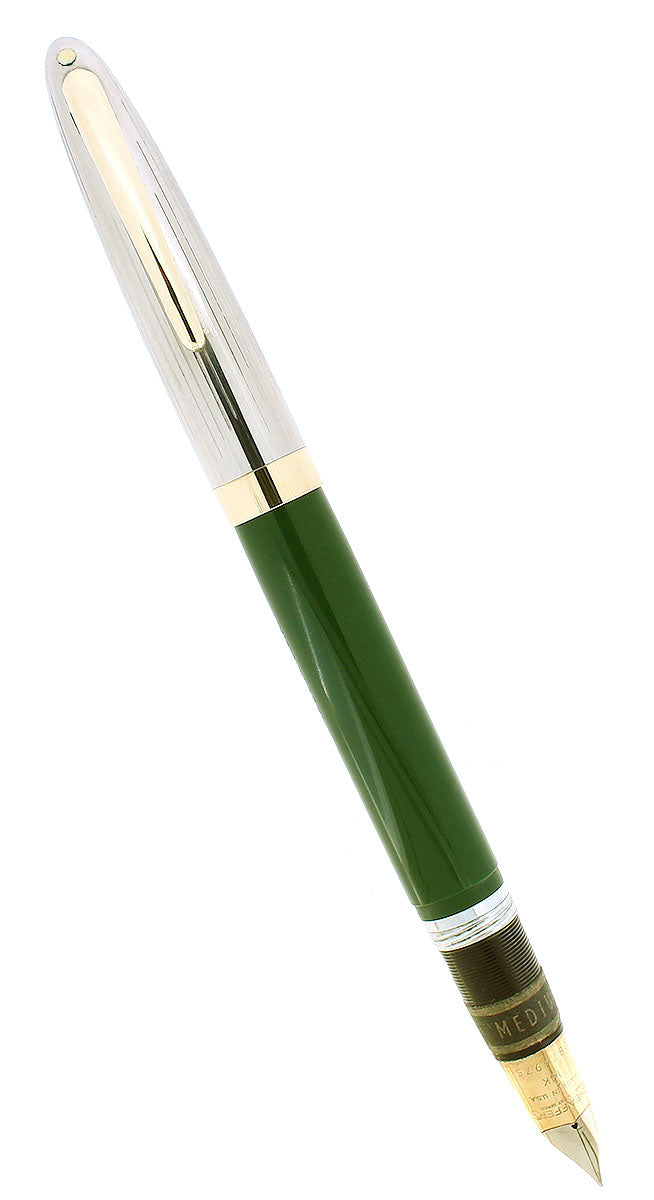 CIRCA 1949 SHEAFFER SENTINEL DELUXE GREEN TOUCHDOWN FOUNTAIN PEN NEVER INKED NOS STICKERED CONDITION