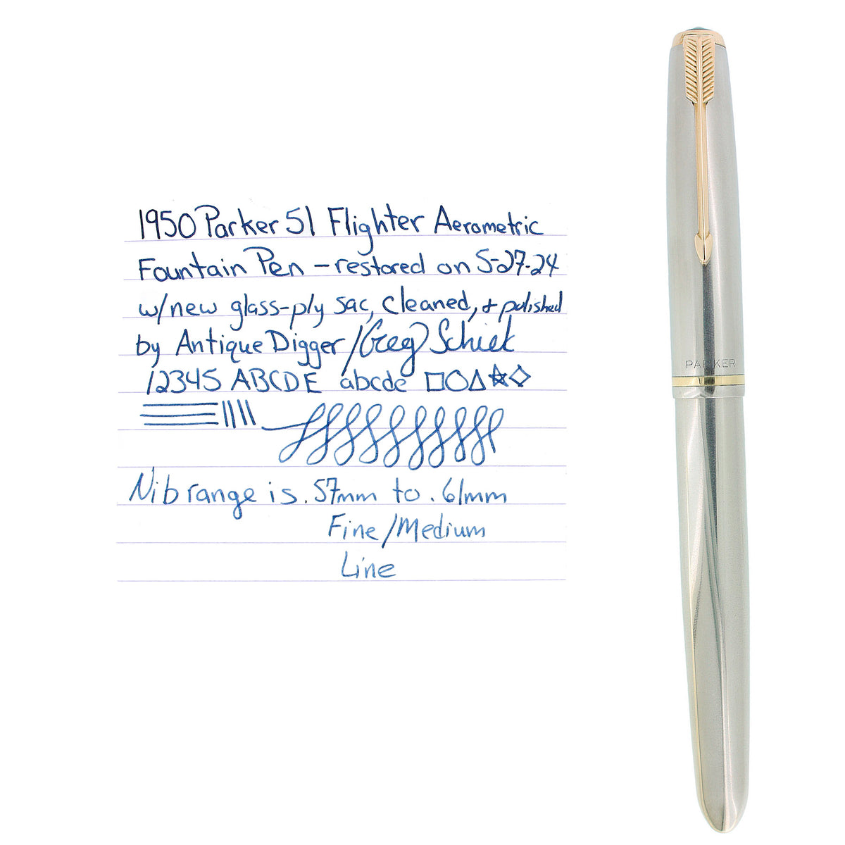 1950 PARKER 51 STAINLESS STEEL FLIGHTER AEROMETRIC FINE NIB FOUNTAIN P