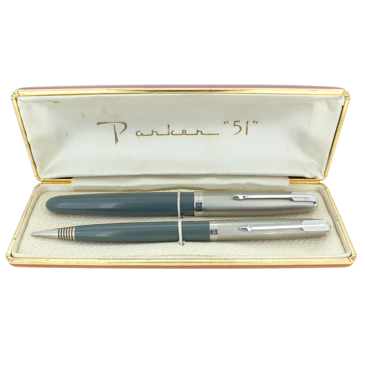 1952 PARKER 51 NAVY GREY AEROMETRIC FOUNTAIN PEN & PENCIL RESTORED NEA