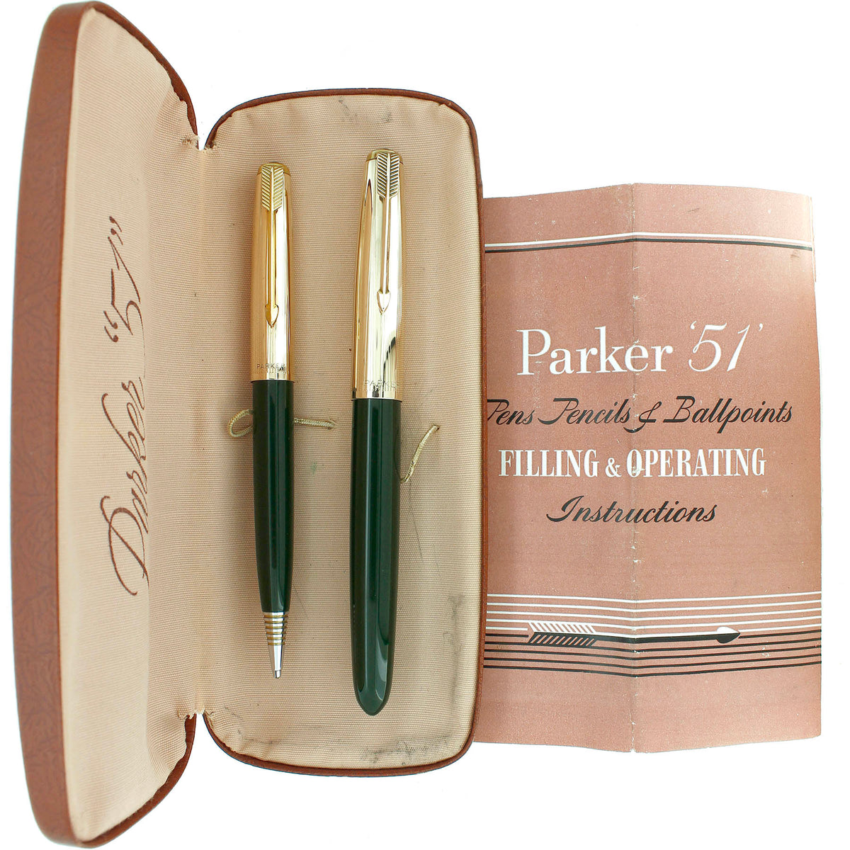 1951 PARKER 51 FOREST GREEN AEROMETRIC FOUNTAIN PEN & PENCIL SET RESTORED  MINT IN BOX