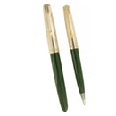 1951 PARKER 51 FOREST GREEN AEROMETRIC FOUNTAIN PEN & PENCIL RESTORED MINT IN BOX OFFERED BY ANTIQUE DIGGER