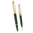 1951 PARKER 51 FOREST GREEN AEROMETRIC FOUNTAIN PEN & PENCIL RESTORED MINT IN BOX OFFERED BY ANTIQUE DIGGER