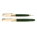 1951 PARKER 51 FOREST GREEN AEROMETRIC FOUNTAIN PEN & PENCIL RESTORED MINT IN BOX OFFERED BY ANTIQUE DIGGER
