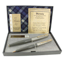 C1957 PARKER 61 GREY WITH LUSTRALOY CAPS FOUNTAIN PEN & PENCIL SET BOXED MINT OFFERED BY ANTIQUE DIGGER