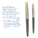 C1957 PARKER 61 GREY WITH LUSTRALOY CAPS FOUNTAIN PEN & PENCIL SET BOXED MINT OFFERED BY ANTIQUE DIGGER