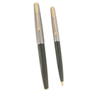 C1957 PARKER 61 GREY WITH LUSTRALOY CAPS FOUNTAIN PEN & PENCIL SET BOXED MINT OFFERED BY ANTIQUE DIGGER