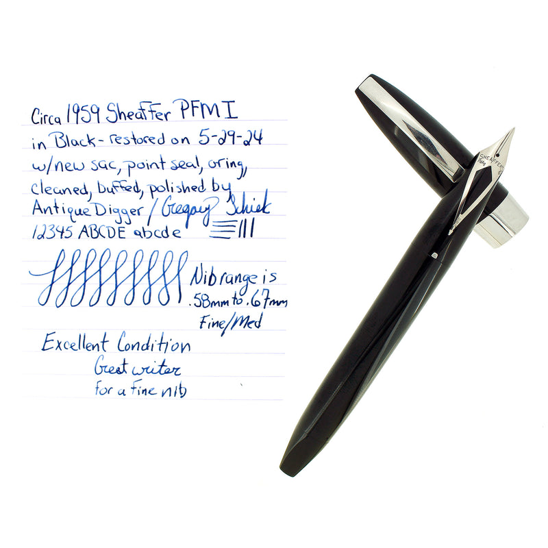 CIRCA 1959 SHEAFFER BLACK PFM I PEN FOR MEN FOUNTAIN PEN RESTORED OFFERED BY ANTIQUE DIGGER