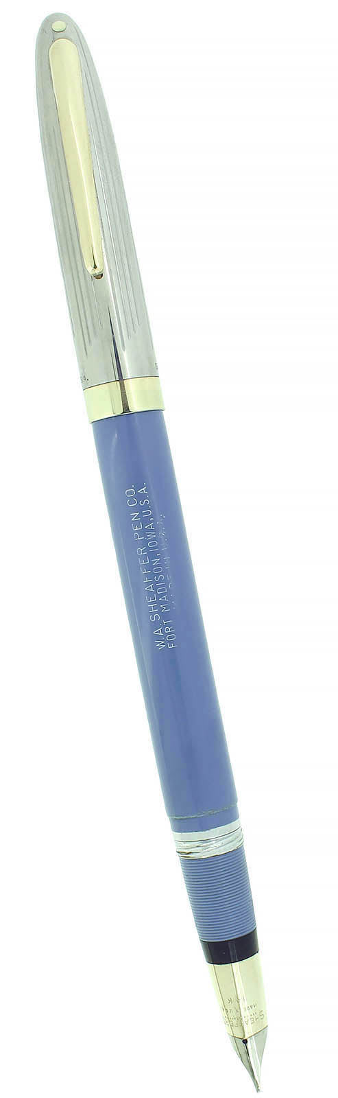 C1959 SHEAFFER SENTINEL PERIWINKLE BLUE SNORKEL FOUNTAIN PEN RESTORED OFFERED BY ANTIQUE DIGGER