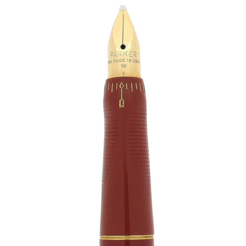 PARKER 万年筆 ボルドー ゴールドクリップ NEVER INKED 1964 PARKER VP RED W/GOLD CAP RARE #70 STUB THIN MUSIC NIB
