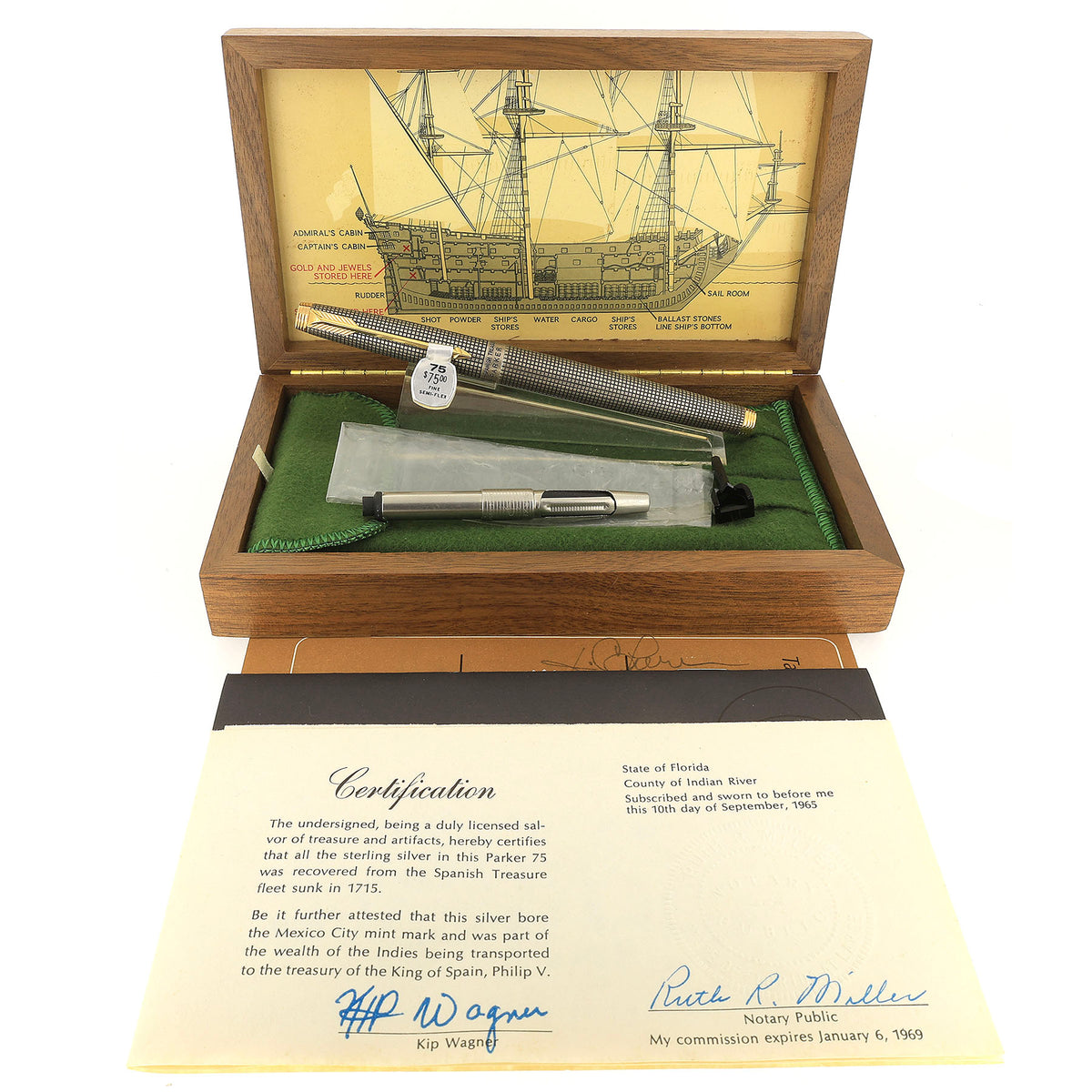 NEVER INKED 1965 PARKER 75 SPANISH TREASURE STERLING SILVER CROSSHATCH