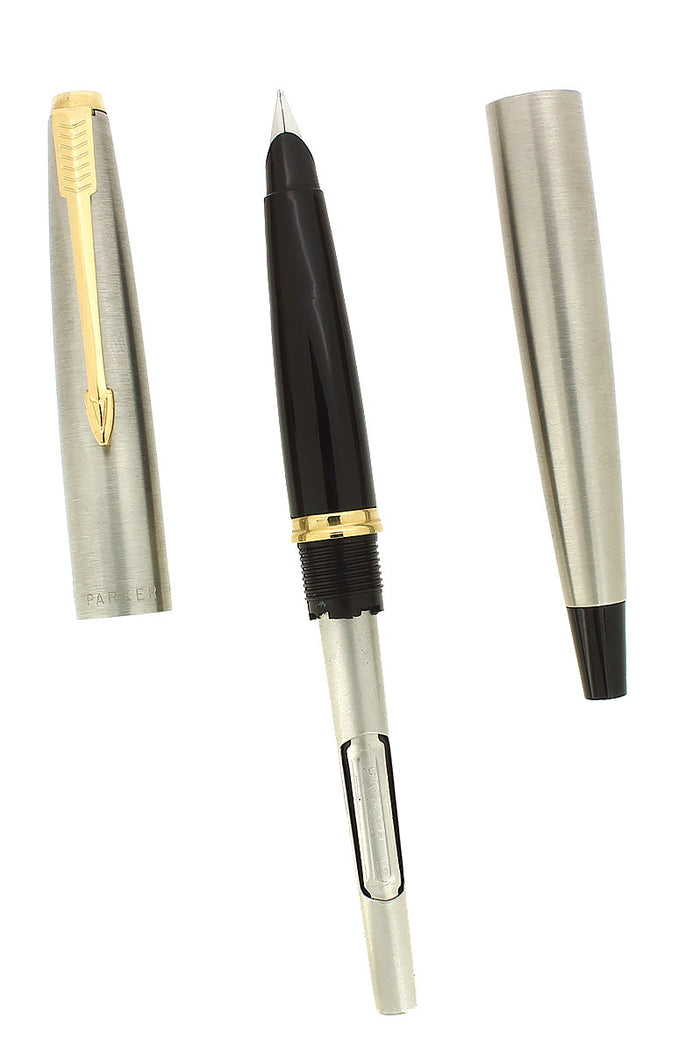 CIRCA 1969 PARKER 45 FLIGHTER DELUXE STAINLESS STEEL FOUNTAIN PEN