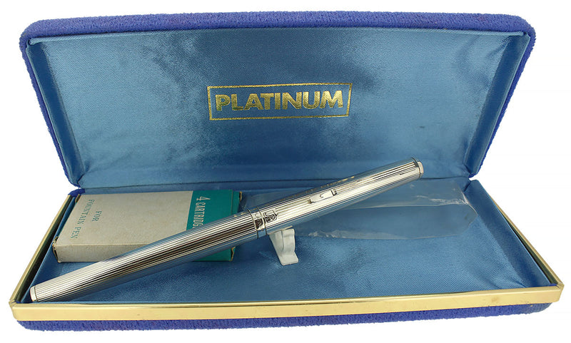 1970S PLATINUM (JAPAN) LINED STERLING 18K NIB FOUNTAIN PEN NEW OLD STOCK OFFERED BY ANTIQUE DIGGER