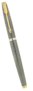 C1973 PARKER 75 STERLING SILVER CROSSHATCH GRID PATTERN FINE NIB FOUNTAIN PEN NEAR MINT OFFERED BY ANTIQUE DIGGER