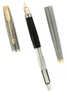 C1973 PARKER 75 STERLING SILVER CROSSHATCH GRID PATTERN FINE NIB FOUNTAIN PEN NEAR MINT OFFERED BY ANTIQUE DIGGER