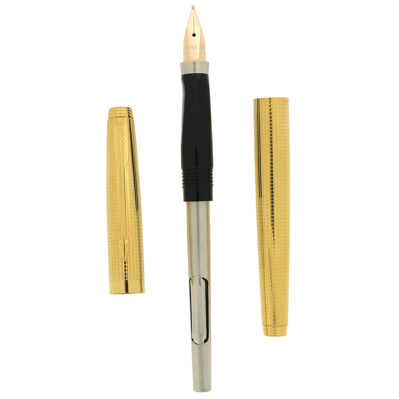 1973 PARKER 75 INSIGNIA 14K GOLD FILLED 14K MED NIB FOUNTAIN PEN NEW I
