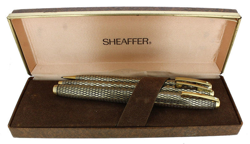 NEVER INKED C1975 SHEAFFER 14K GOLD FILLED SOVEREIGN IMPERIAL FOUNTAIN PEN, BALLPOINT & PENCIL SET OFFERED BY ANTIQUE DIGGER