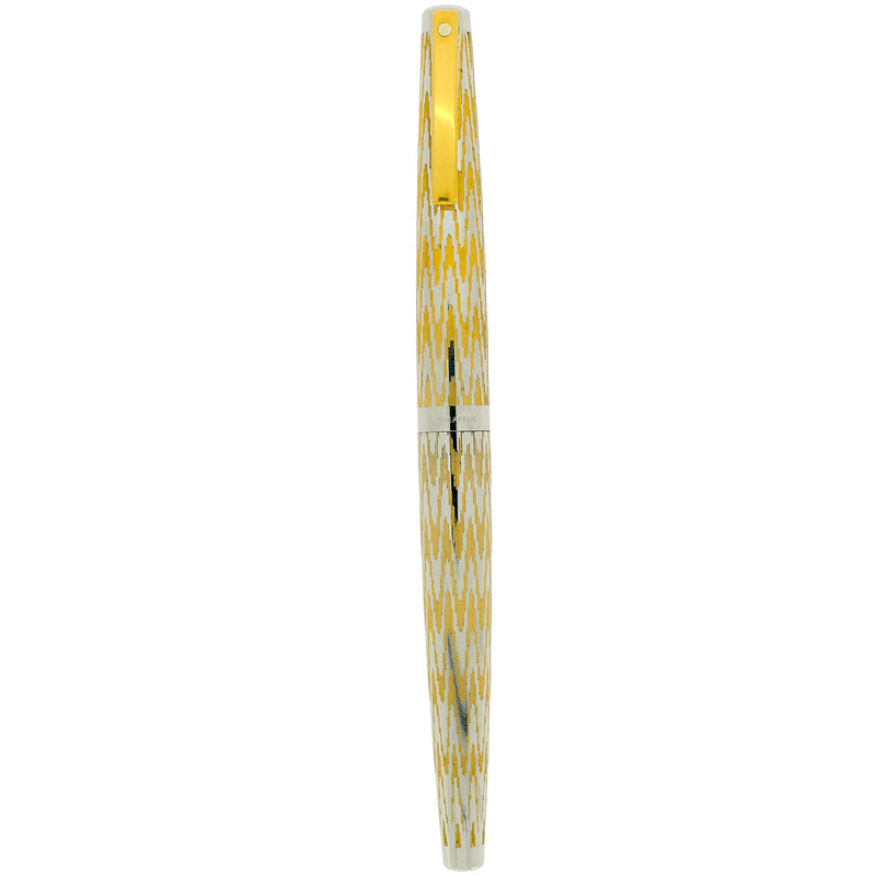 1976 LADY SHEAFFER CHEVRON CHROME & GOLD PLATE FOUNTAIN PEN NEVER INKE