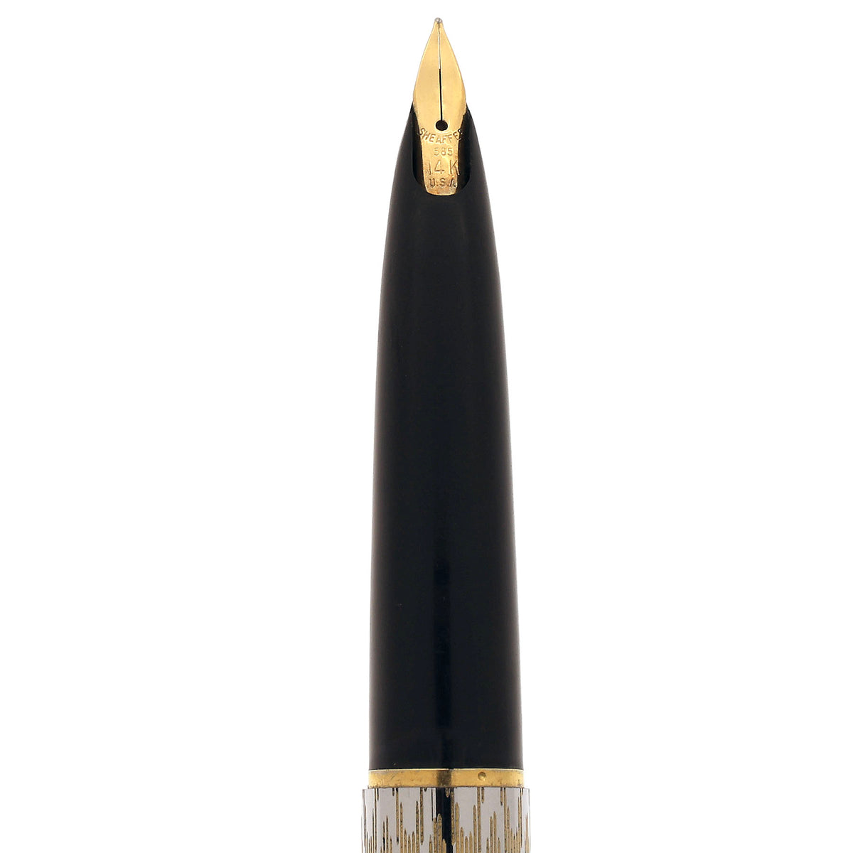 1976 LADY SHEAFFER CHEVRON CHROME & GOLD PLATE FOUNTAIN PEN NEVER INKE