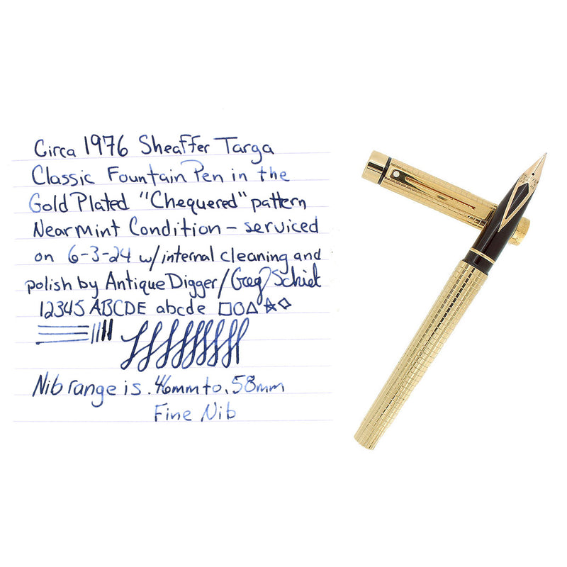 C1976 SHEAFFER TARGA CLASSIC CHEQUERED PATTERN 14K FINE NIB FOUNTAIN PEN OFFERED BY ANTIQUE DIGGER