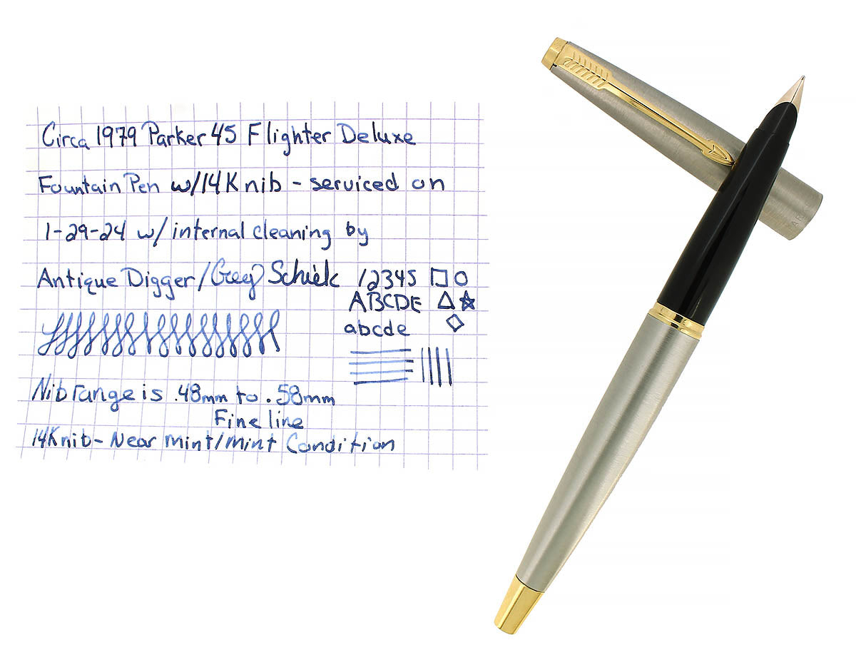 CIRCA 1979 PARKER 45 FLIGHTER DELUXE STAINLESS STEEL FOUNTAIN PEN