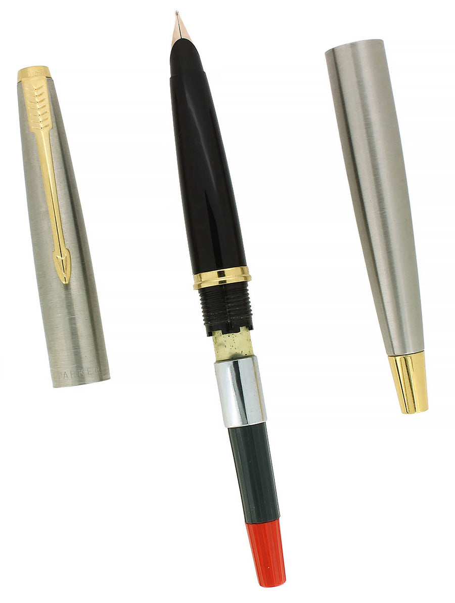 CIRCA 1979 PARKER 45 FLIGHTER DELUXE STAINLESS STEEL FOUNTAIN PEN