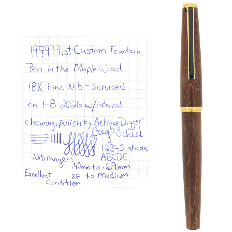 1979 JAPAN PILOT CUSTOM MAPLE WOOD 18K FINE NIB FOUNTAIN PEN SERVICED