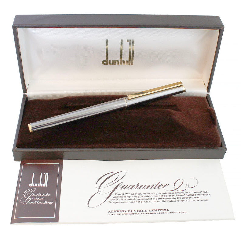 C1980 DUNHILL GEMLINE BY MONTBLANC GUNMETAL FINISH 14K MED NIB FOUNTAIN PEN BOXED OFFERED BY ANTIQUE DIGGER