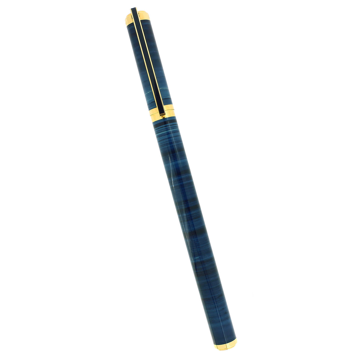 1980S S.T. DUPONT LAQUE DE CHINE OCEAN BLUE PATTERN 18K MED NIB FOUNTA