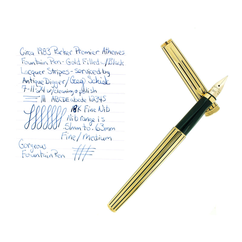 CIRCA 1983 PARKER PREMIER ATHENES 18K FINE NIB FOUNTAIN PEN OFFERED BY ANTIQUE DIGGER