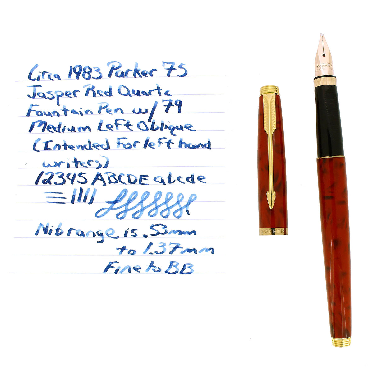 1983 PARKER 75 JASPER RED QUARTZ 14K MEDIUM LEFT OBLIQUE NIB FOUNTAIN