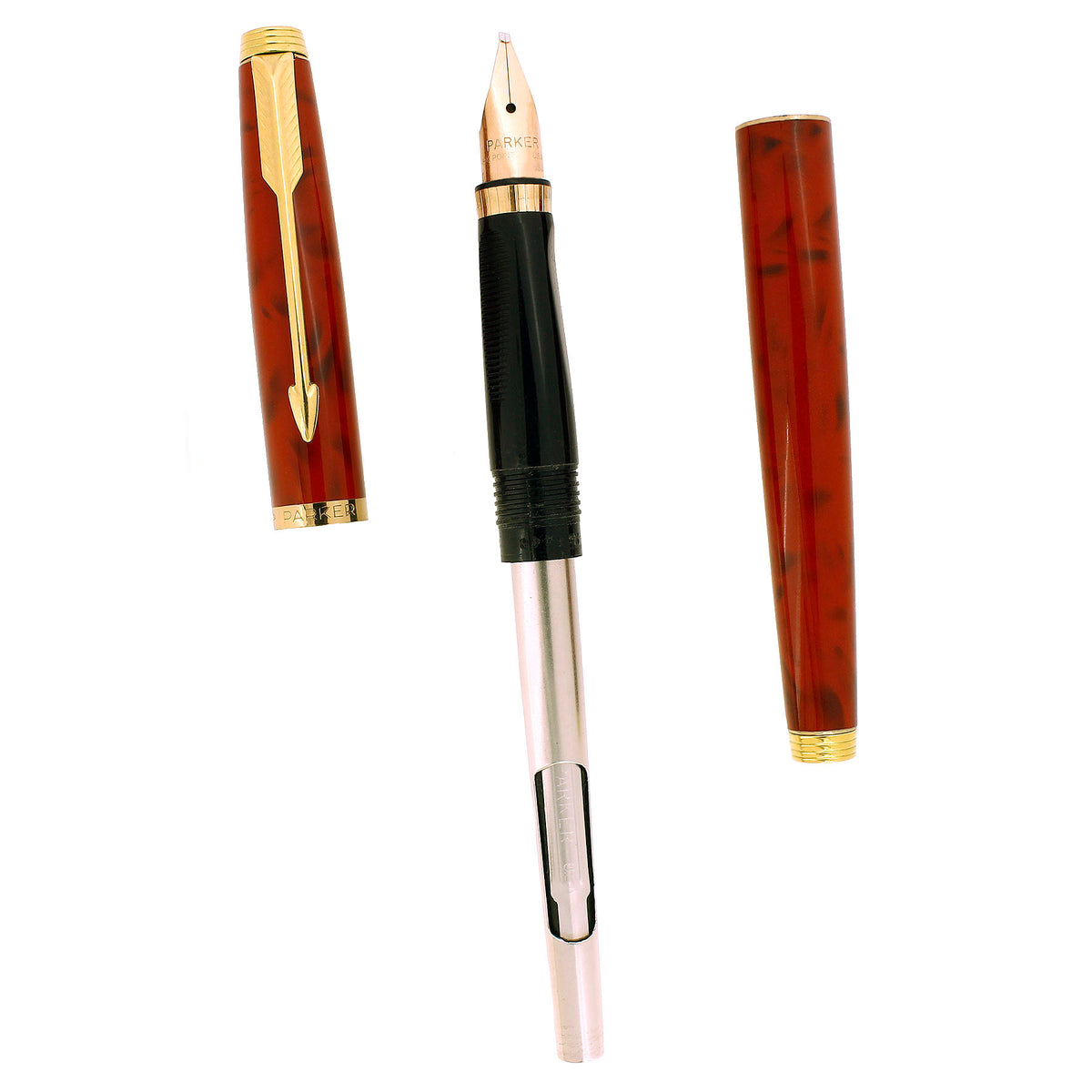 1983 PARKER 75 JASPER RED QUARTZ 14K MEDIUM LEFT OBLIQUE NIB FOUNTAIN