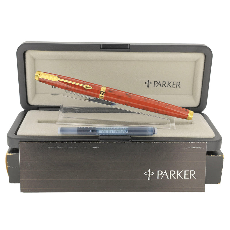 美品　貴重な赤首軸　PARKER75　万年筆　M　Sterling Silver 1983 PARKER 75 JASPER RED QUARTZ LACQUER 14K FINE NIB FOUNTAIN PEN NEV