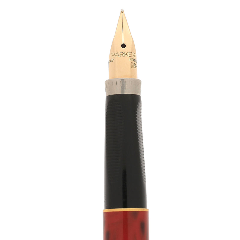 1983 PARKER 75 JASPER RED QUARTZ LACQUER 14K FINE NIB FOUNTAIN PEN NEV