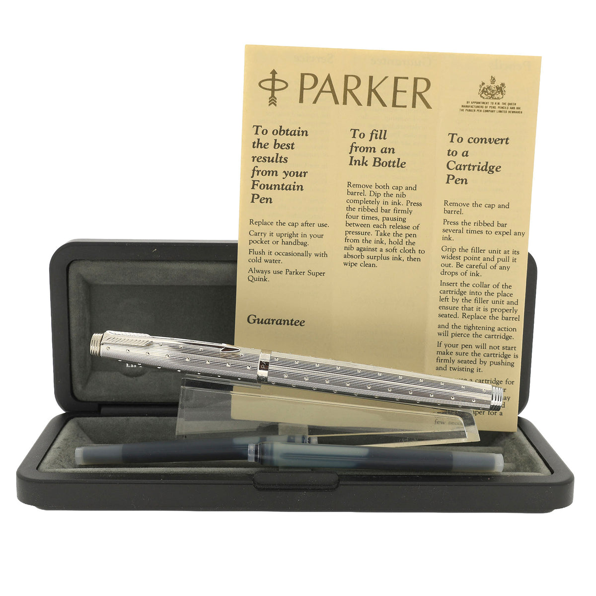 SCARCE 1983 PARKER 75 SILVER PLATED PERLE 14K FINE NIB FOUNTAIN PEN NE